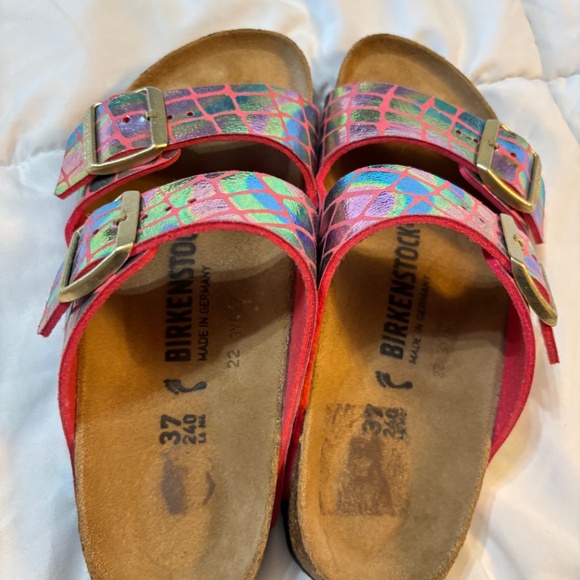 Birkenstock Pink Multicolor Buckle Slide Sandals Women’s Size 37 - Picture 9 of 10